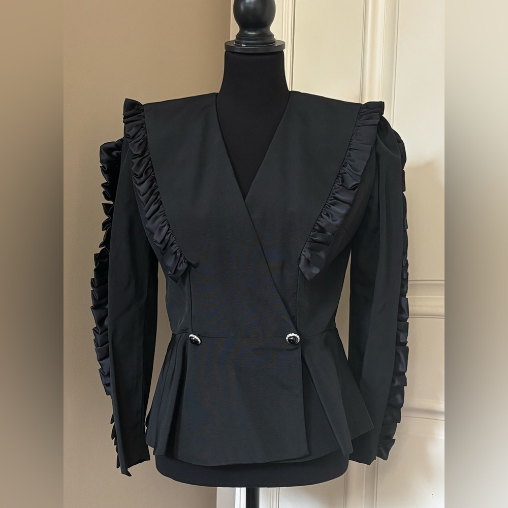 Elegant Black Ruffled Women's Jacket